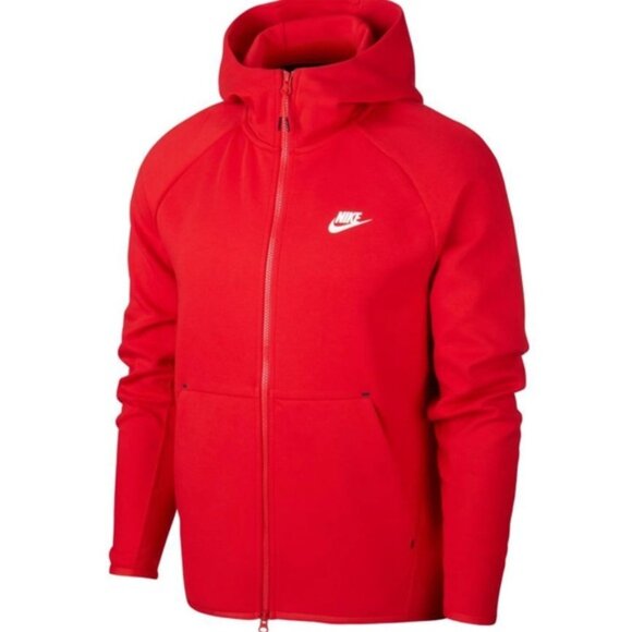 Nike Other - Nike Tech Fleece Men Large University Red White Zippered Hoodie Hooded Jacket